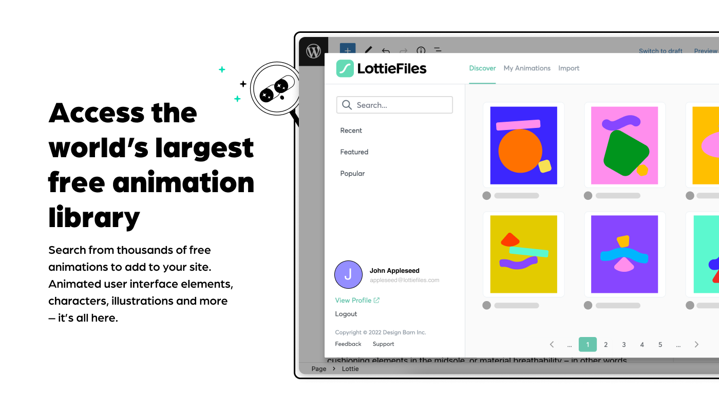 Thư viện LottieFiles mở ngay trong trình soạn thảo Gutenberg của WordPress